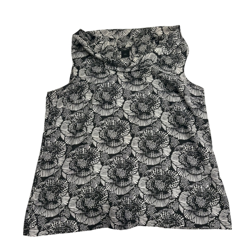Ann Taylor Womens Black White Floral Cowl Neck Sleeveless Blouse Size 8 Workwear